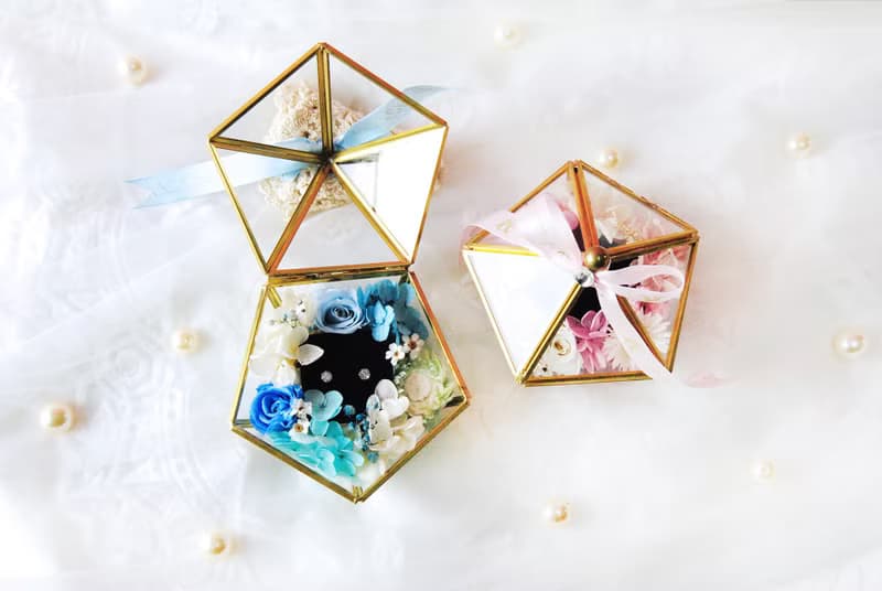 永生玫瑰花玻璃珠寶戒指盒-藍紫色五角星 情人節禮物