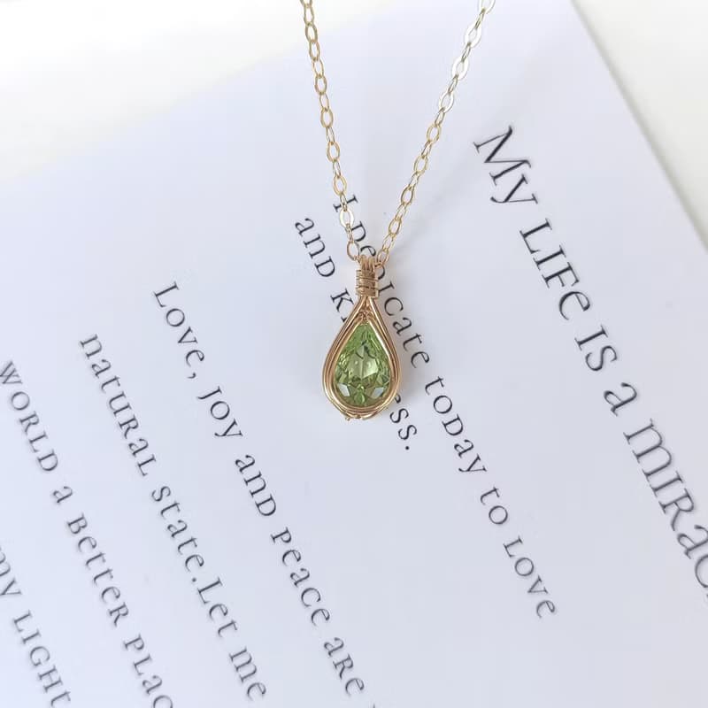 亞歷山大變色石吊墜 水滴項鏈 雙色寶石項鍊 14KGF手工特別鑲嵌