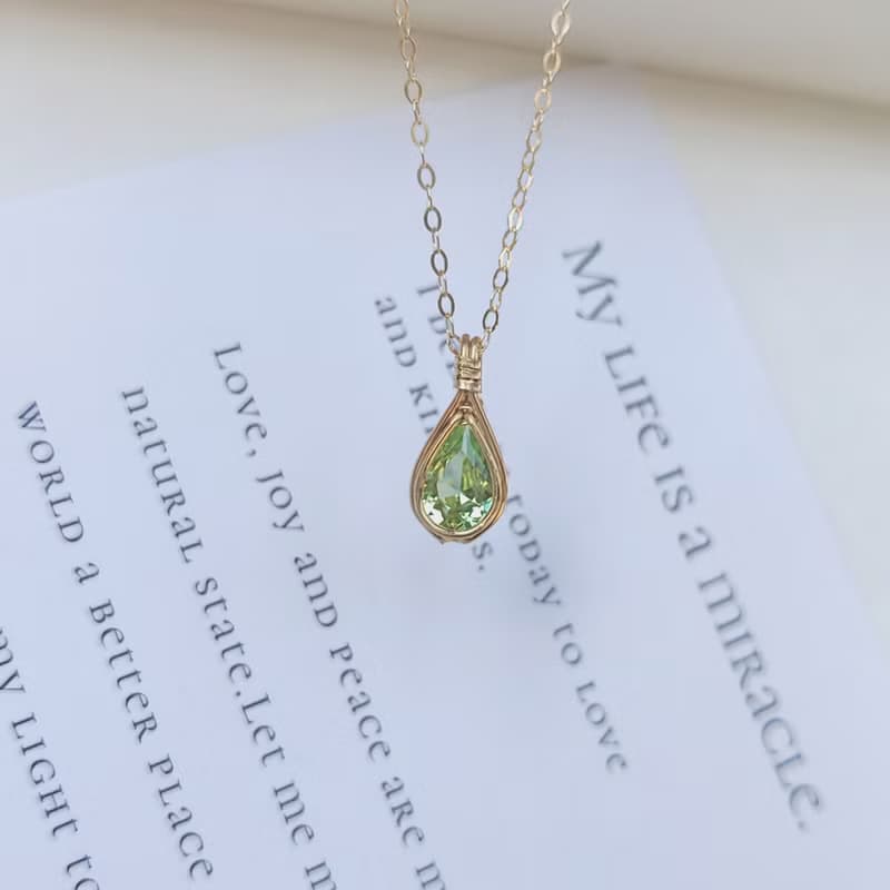 亞歷山大變色石吊墜 水滴項鏈 雙色寶石項鍊 14KGF手工特別鑲嵌