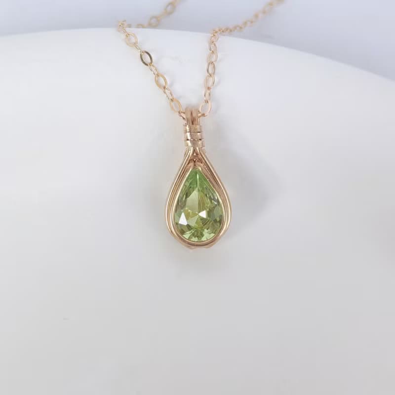 亞歷山大變色石吊墜 水滴項鏈 雙色寶石項鍊 14KGF手工特別鑲嵌