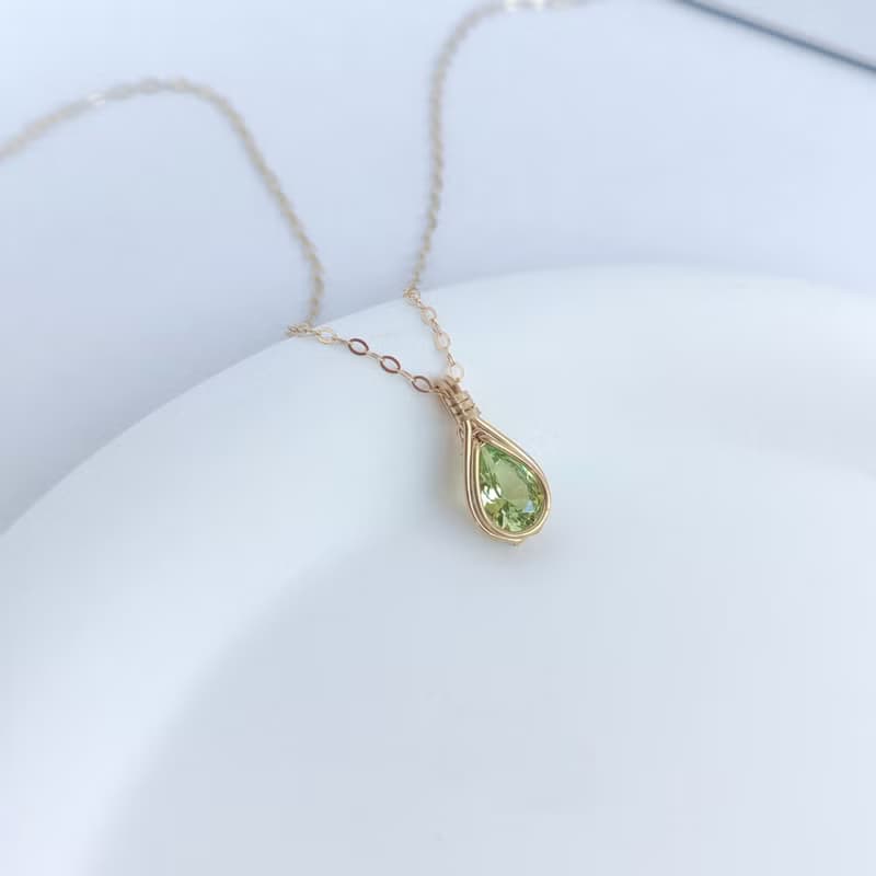 亞歷山大變色石吊墜 水滴項鏈 雙色寶石項鍊 14KGF手工特別鑲嵌