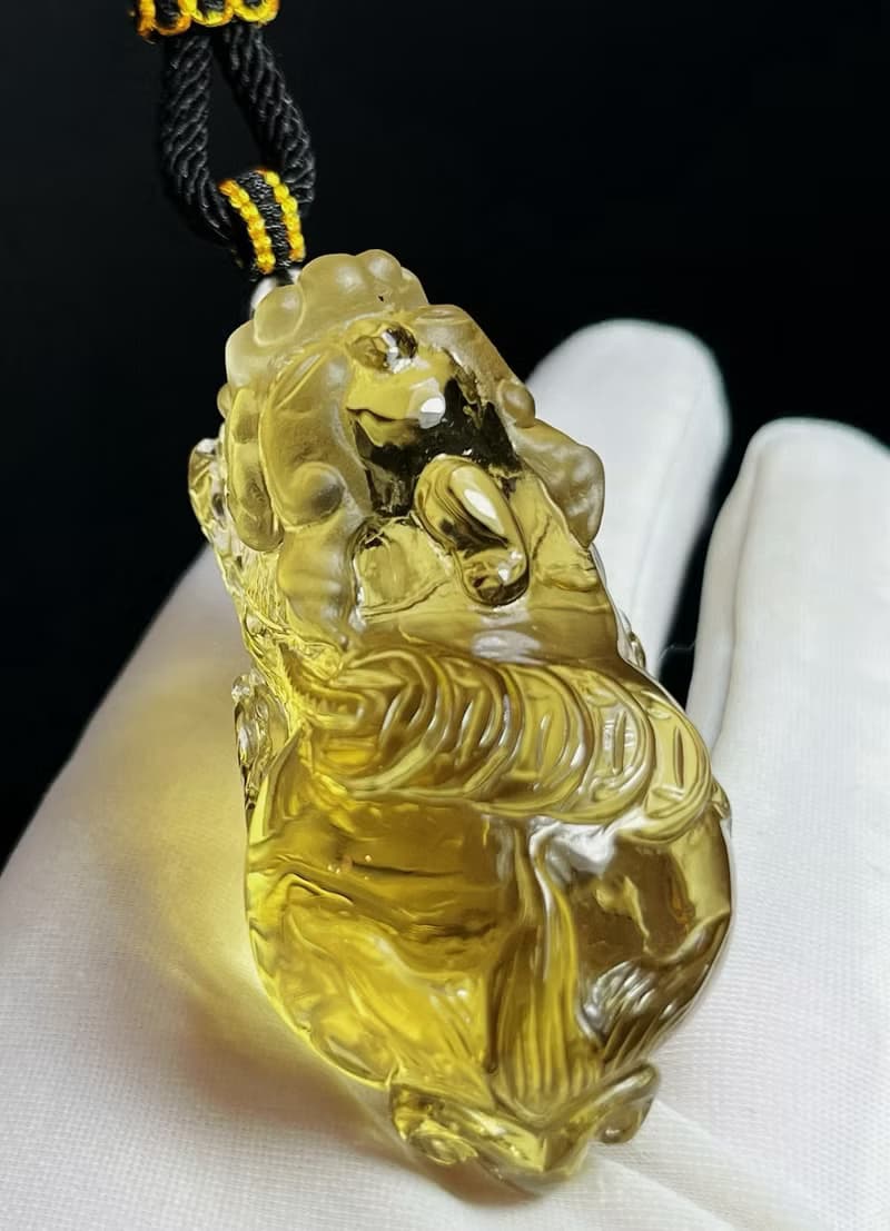 天然黃水晶貔貅吊墜 掛件 雕工精緻 嘴巴都是雕刻張開的貔貅