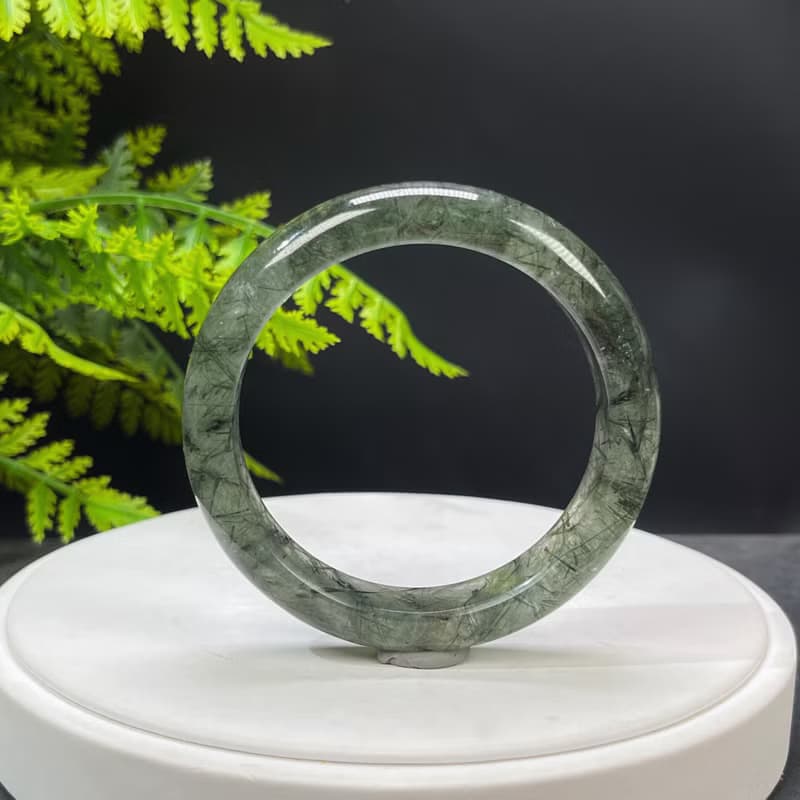 福利款 綠發晶手鐲 58MM 冰潤透感綠色發絲水晶手環 清新自然財富