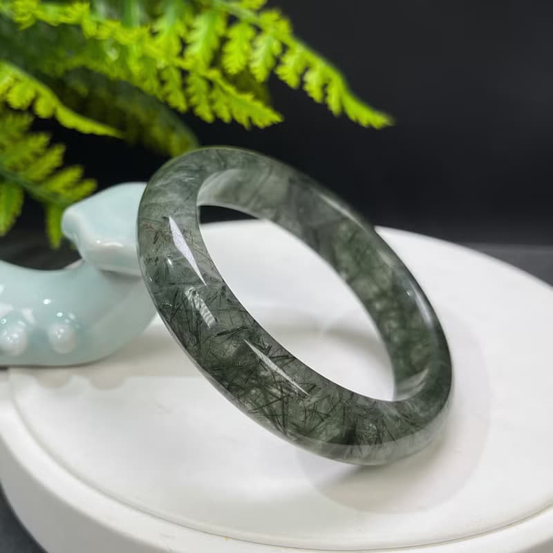 福利款 綠發晶手鐲 58MM 冰潤透感綠色發絲水晶手環 清新自然財富