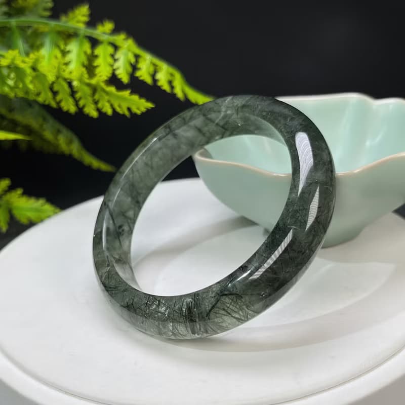福利款 綠發晶手鐲 58MM 冰潤透感綠色發絲水晶手環 清新自然財富