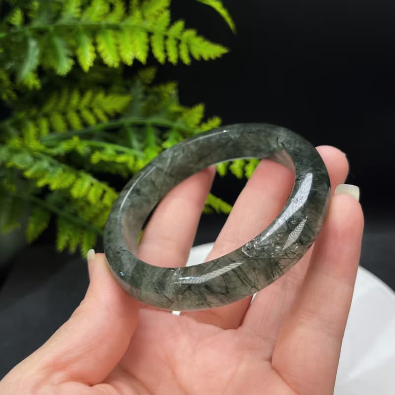 福利款 綠發晶手鐲 58MM 冰潤透感綠色發絲水晶手環 清新自然財富