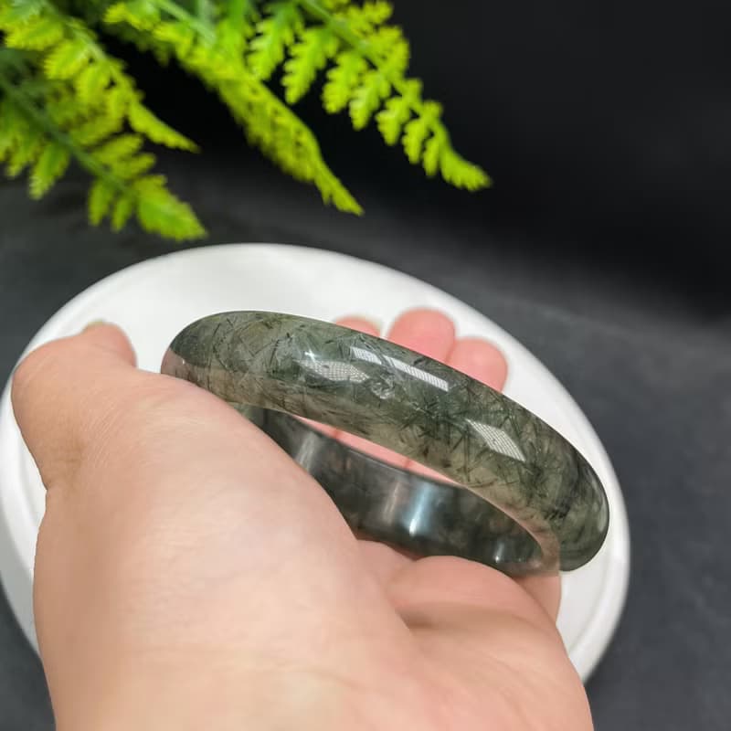 福利款 綠發晶手鐲 58MM 冰潤透感綠色發絲水晶手環 清新自然財富