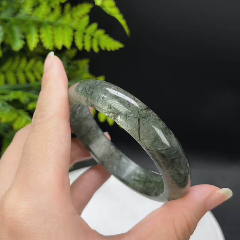 福利款 綠發晶手鐲 58MM 冰潤透感綠色發絲水晶手環 清新自然財富