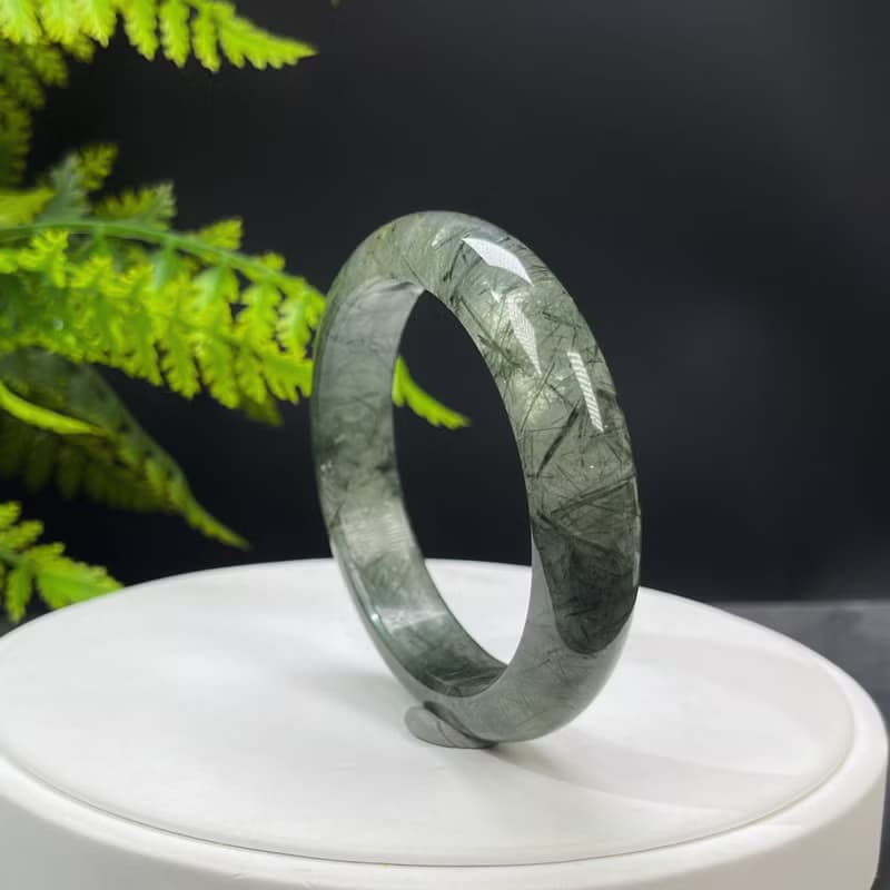 福利款 綠發晶手鐲 58MM 冰潤透感綠色發絲水晶手環 清新自然財富
