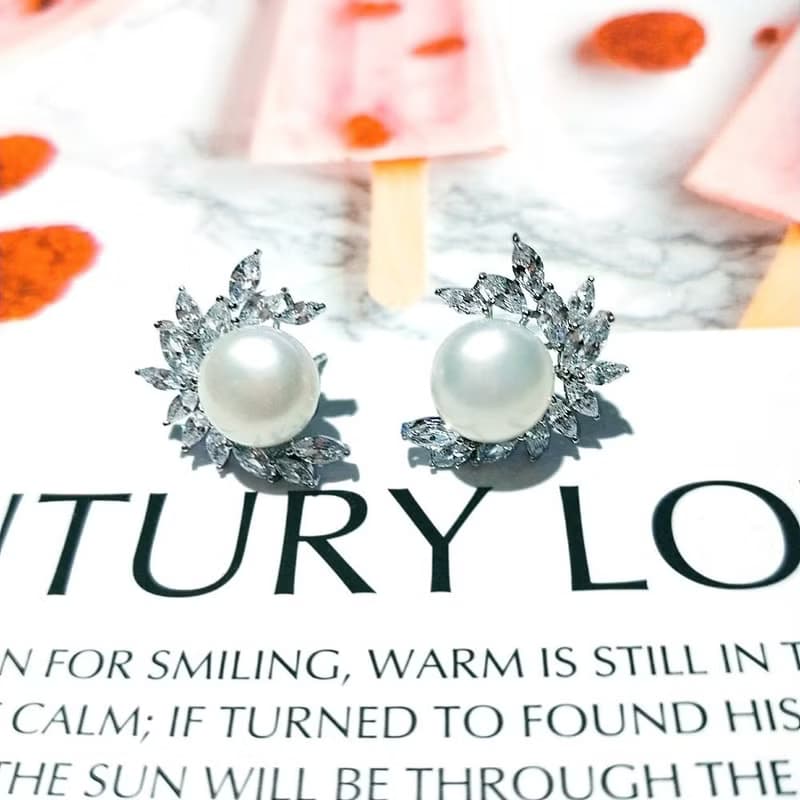 I JEWELRY 奢華璀璨頂級鋯石大珍珠純銀耳環 附純銀保證卡 現貨