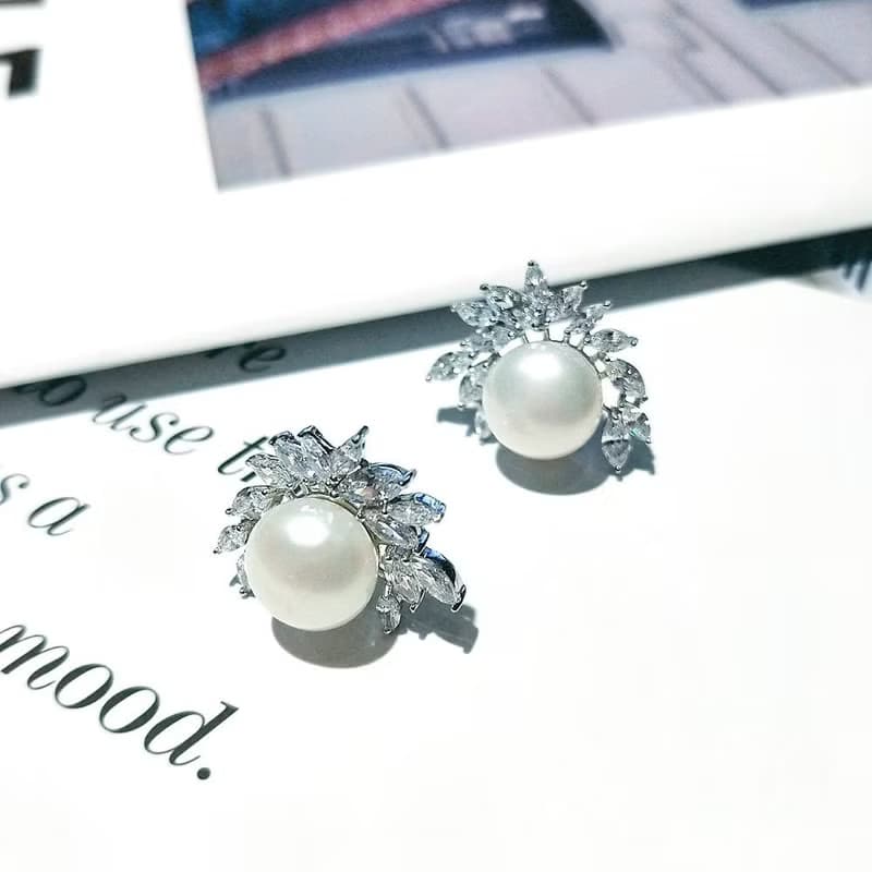 I JEWELRY 奢華璀璨頂級鋯石大珍珠純銀耳環 附純銀保證卡 現貨