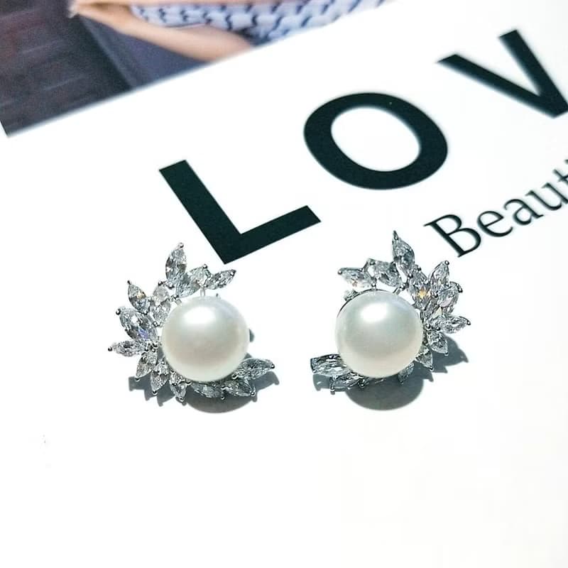 I JEWELRY 奢華璀璨頂級鋯石大珍珠純銀耳環 附純銀保證卡 現貨