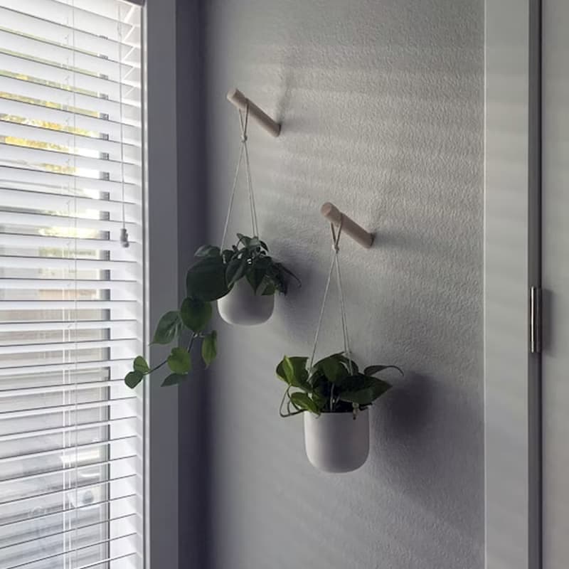 Oak wood wall hook.Minimalist wall storage. Macramé holder. Plant rack hanger.