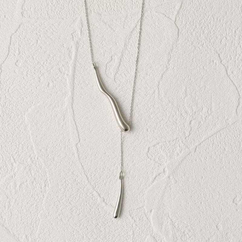 pendulum-drip necklace SV ニッケルフリー スムースラリエットネックレス 長さが自由に変えられるロングネックレス　シルバー　ロジウム