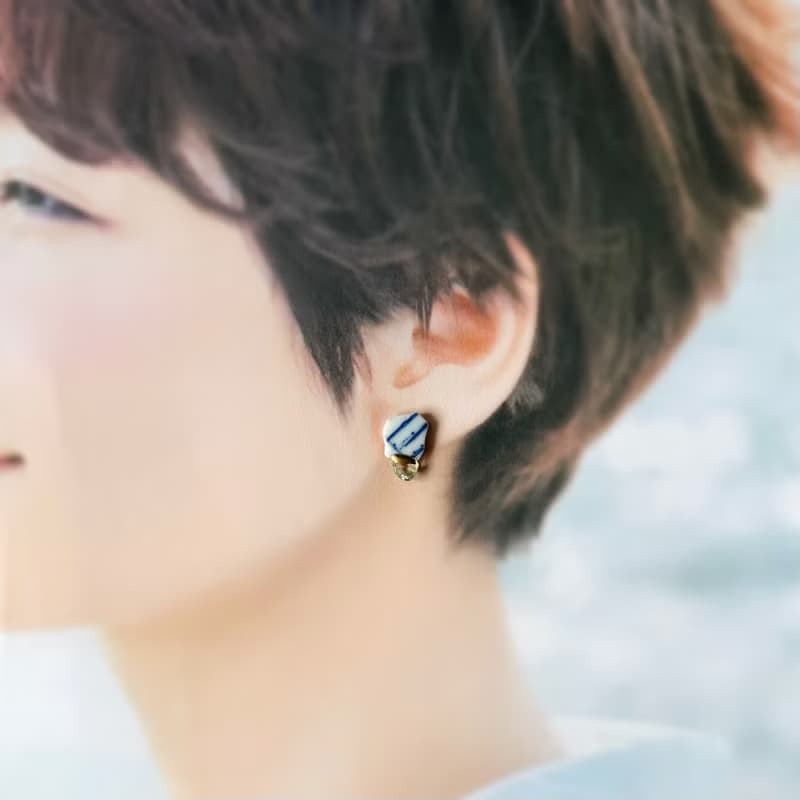 シー陶器 クラック水晶 金継ぎ ピアス イヤリング ノンホールピアス 陶器 水晶 天然石 グリーン 緑 ホワイト 白 青 ブルー ゴールド 金 ギフト