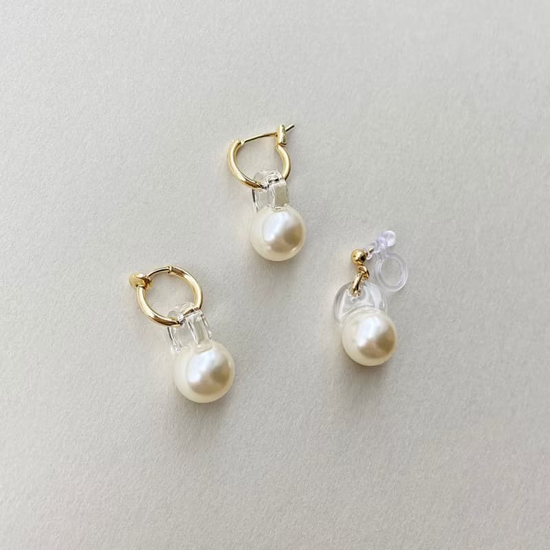 クリスタルパールフープピアス/イヤリング