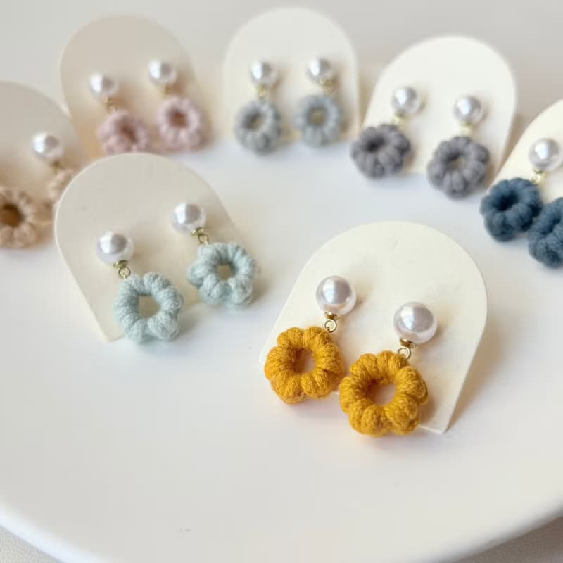 【原創－飾品】珍珠簍空花 手作編織 耳環 耳針 耳夾