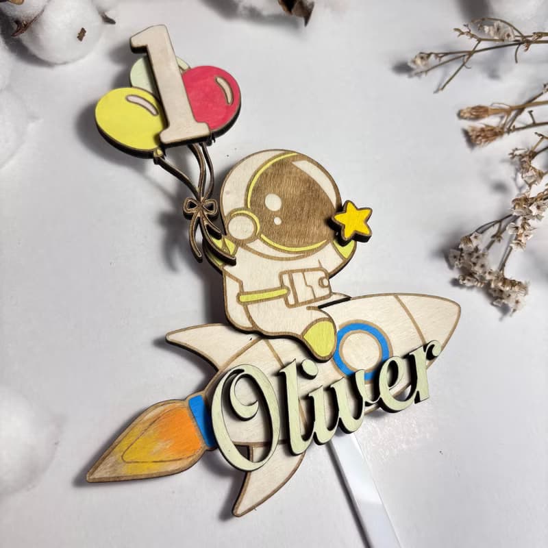 Astronaut Wood Custom Cake Topper - Hand Painted Birthday Keepsake - Custom Name