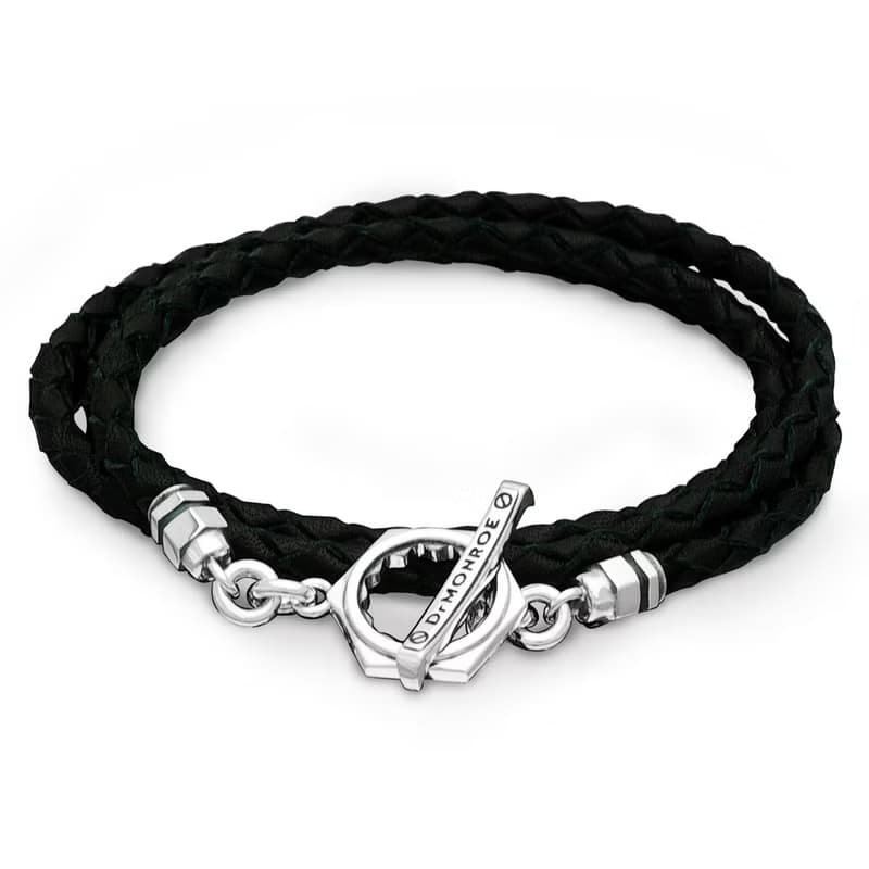 メンズ レザーブレスレット 黒/シルバー925 牛革/シルバーアクセサリー 日本製/送料無料/男性へのプレゼント/RE17