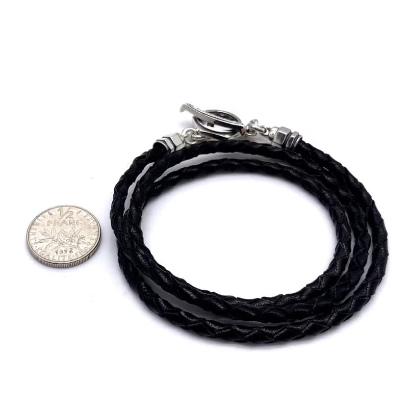 メンズ レザーブレスレット 黒/シルバー925 牛革/シルバーアクセサリー 日本製/送料無料/男性へのプレゼント/RE17