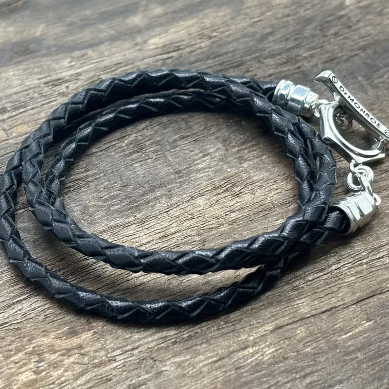 メンズ レザーブレスレット 黒/シルバー925 牛革/シルバーアクセサリー 日本製/送料無料/男性へのプレゼント/RE17