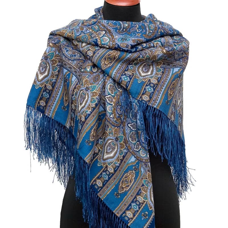 Pavlovo Posad Russian Shawl 100% Wool Scarf 125x125 cm Wrap Silk Fringe 598-57
