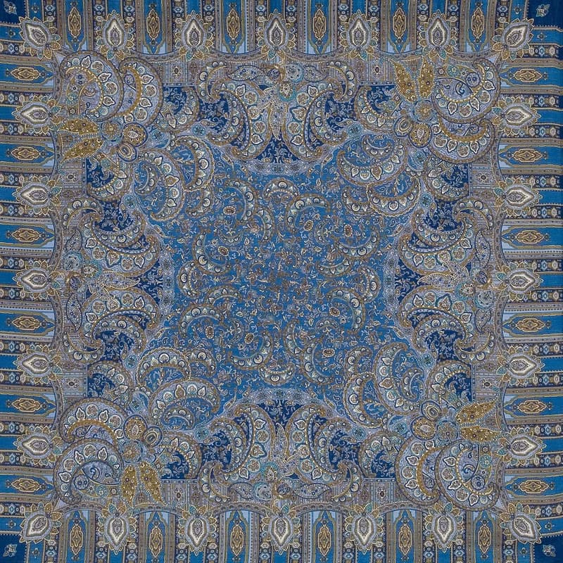 Pavlovo Posad Russian Shawl 100% Wool Scarf 125x125 cm Wrap Silk Fringe 598-57