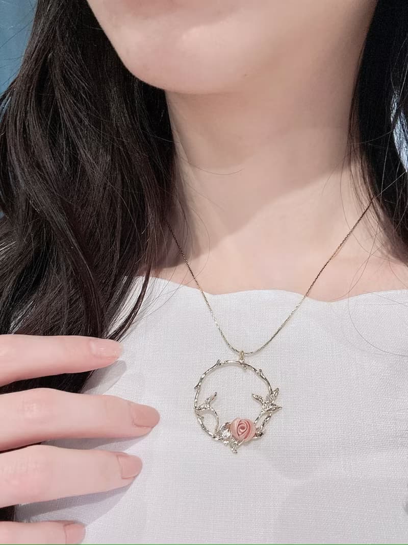 Re-Re蠶絲金工【情人節】星耀系列 香檳金小花園項鍊 星耀粉