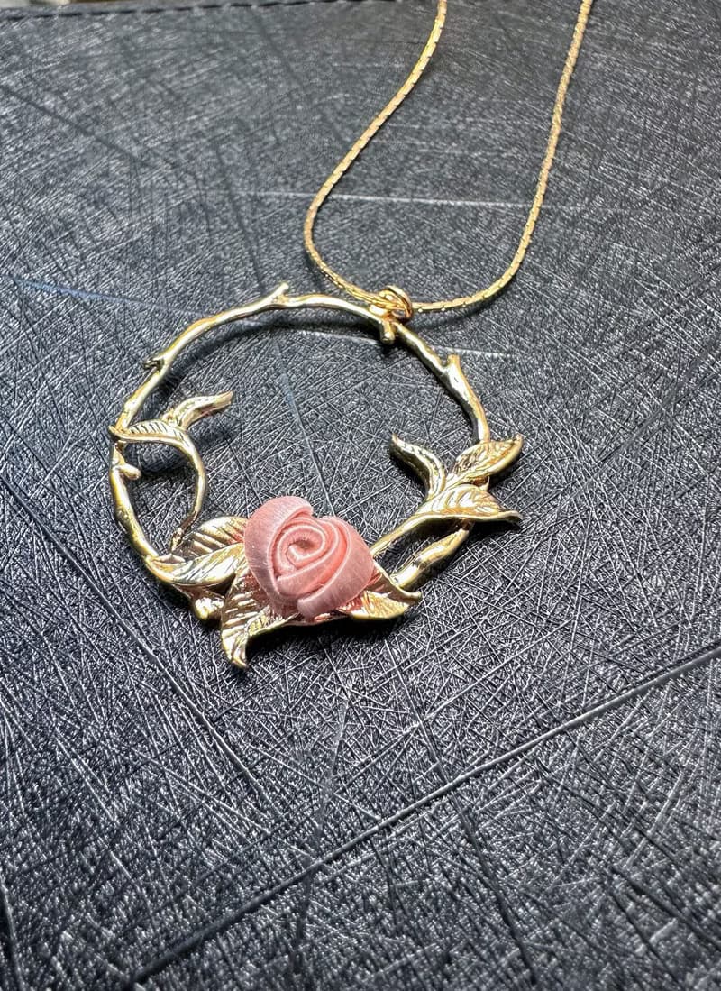 Re-Re蠶絲金工【情人節】星耀系列 香檳金小花園項鍊 星耀粉