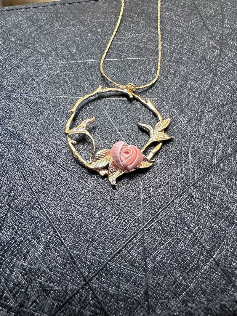 Re-Re蠶絲金工【情人節】星耀系列 香檳金小花園項鍊 星耀粉