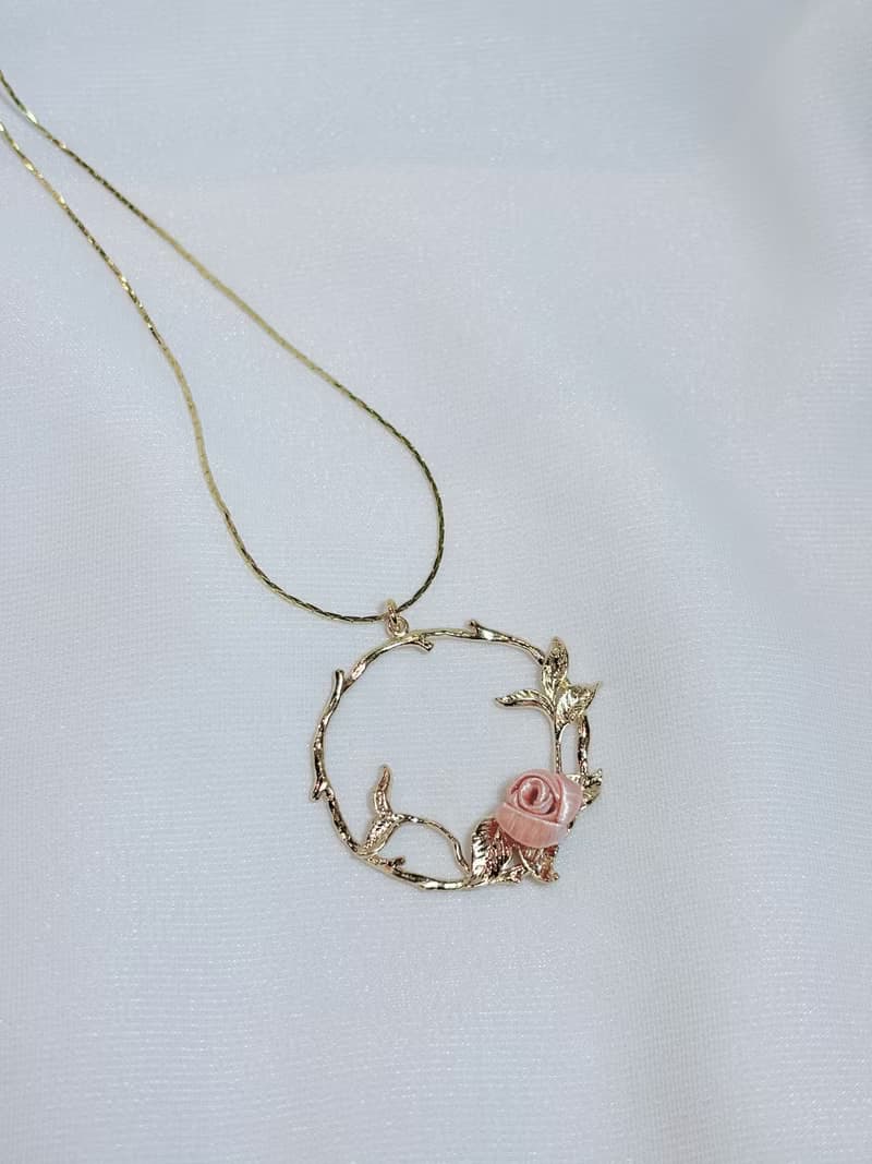 Re-Re蠶絲金工【情人節】星耀系列 香檳金小花園項鍊 星耀粉