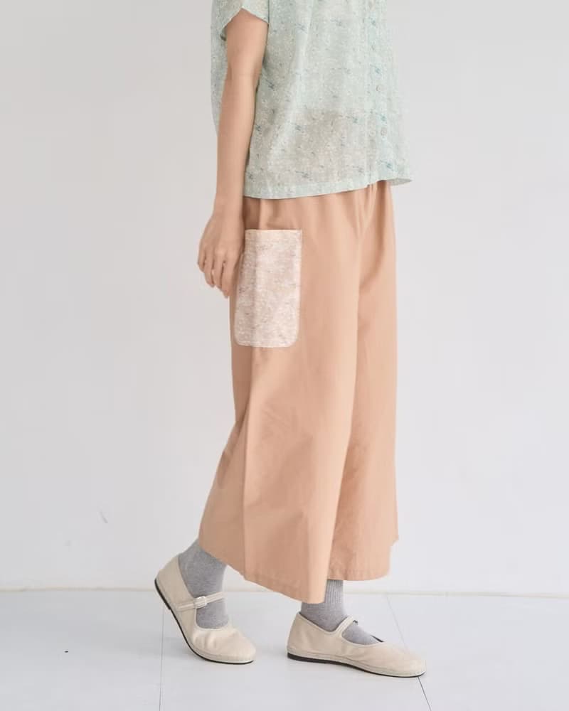 口袋寬褲/飛櫻/溫柔奶茶/花束