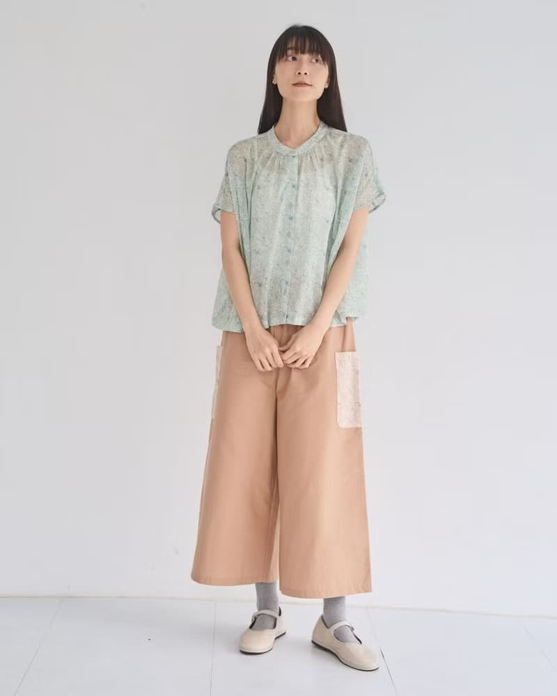 口袋寬褲/飛櫻/溫柔奶茶/花束