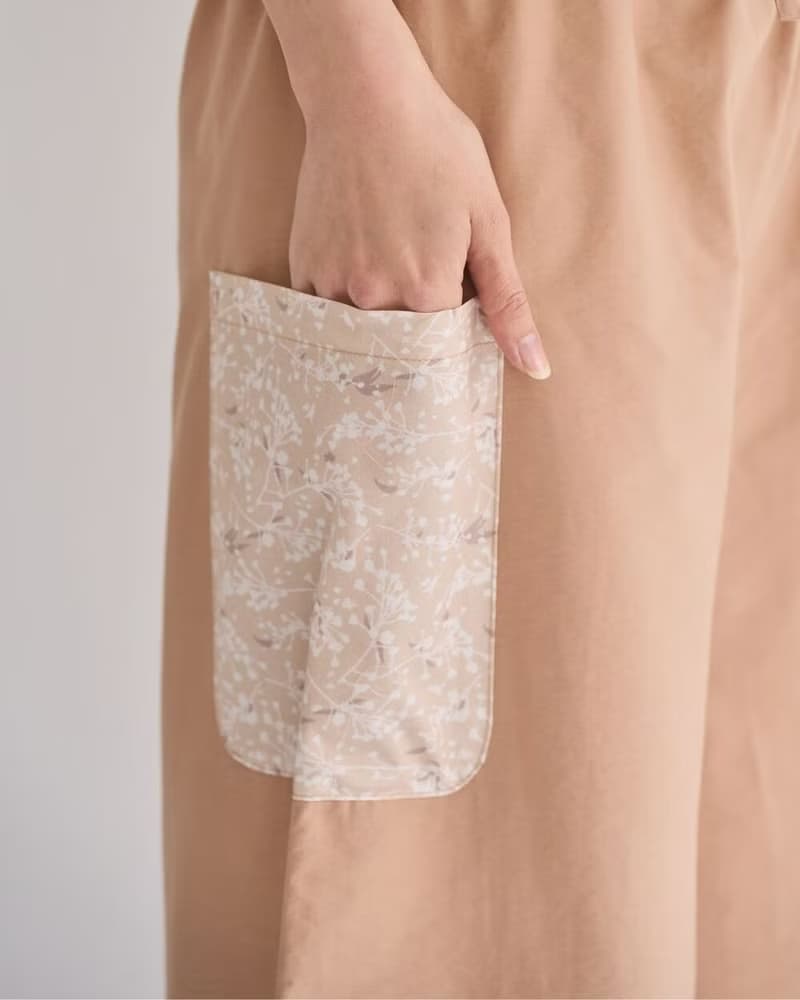 口袋寬褲/飛櫻/溫柔奶茶/花束