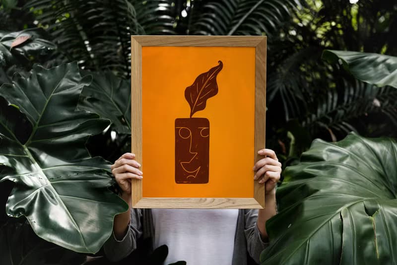 Gallery wall set of 2 wall art Linocut print His her face vase and funny plant