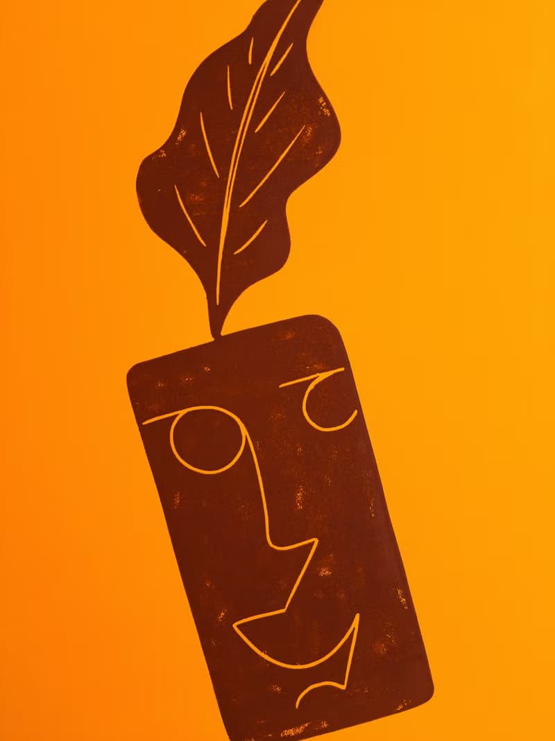 Gallery wall set of 2 wall art Linocut print His her face vase and funny plant