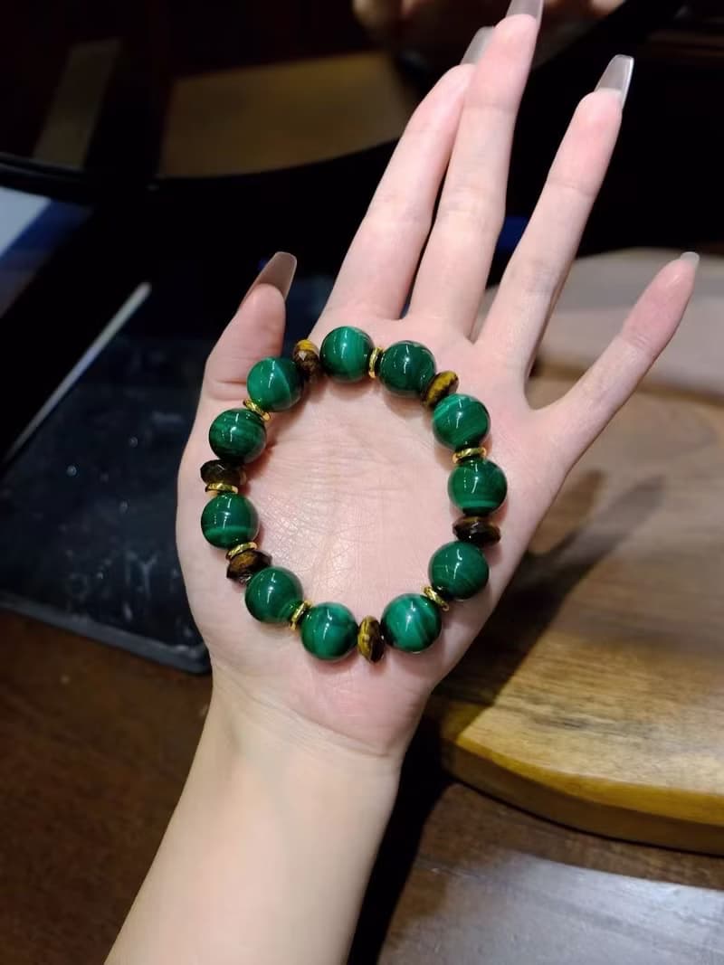 森森島11mm虎眼石搭配 13mm孔雀石手鏈 小眾設計款高級感情侶