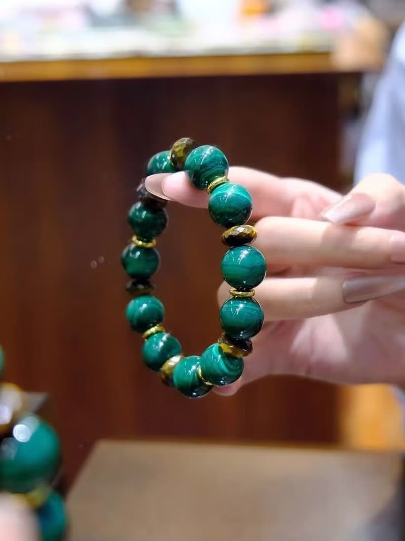 森森島11mm虎眼石搭配 13mm孔雀石手鏈 小眾設計款高級感情侶