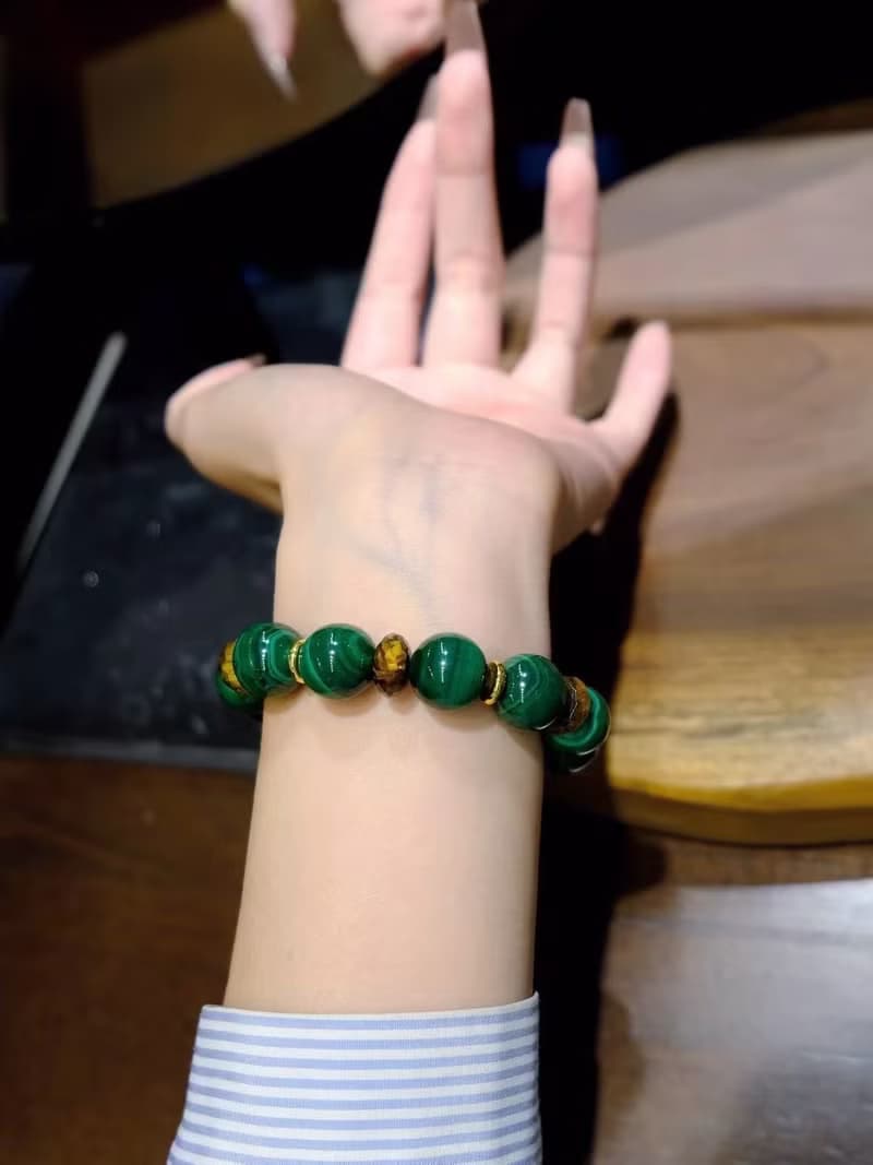 森森島11mm虎眼石搭配 13mm孔雀石手鏈 小眾設計款高級感情侶