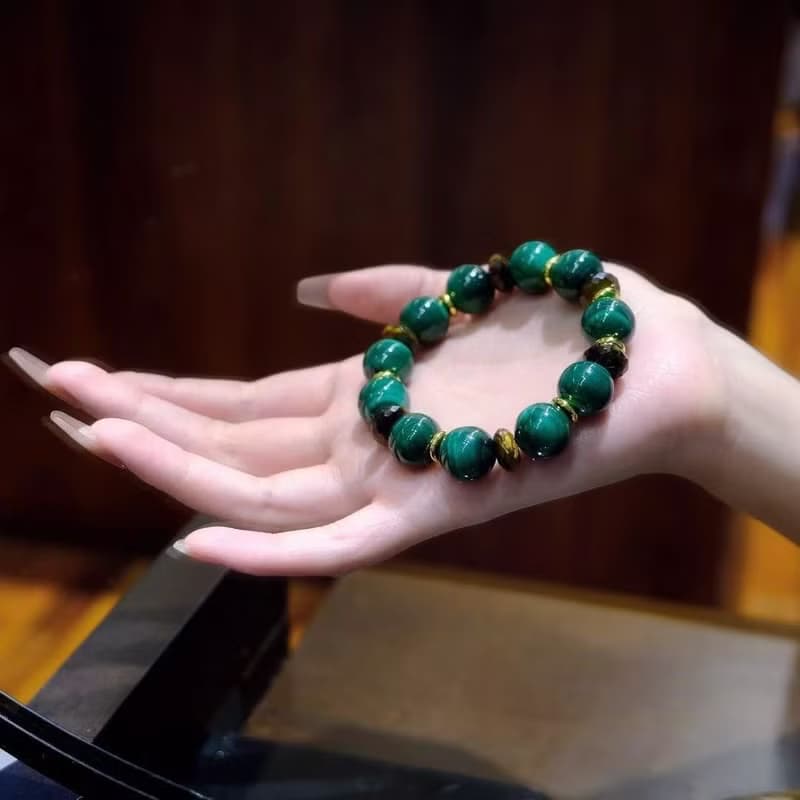 森森島11mm虎眼石搭配 13mm孔雀石手鏈 小眾設計款高級感情侶