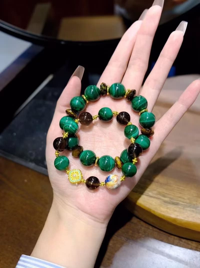 森森島11mm虎眼石搭配 13mm孔雀石手鏈 小眾設計款高級感情侶