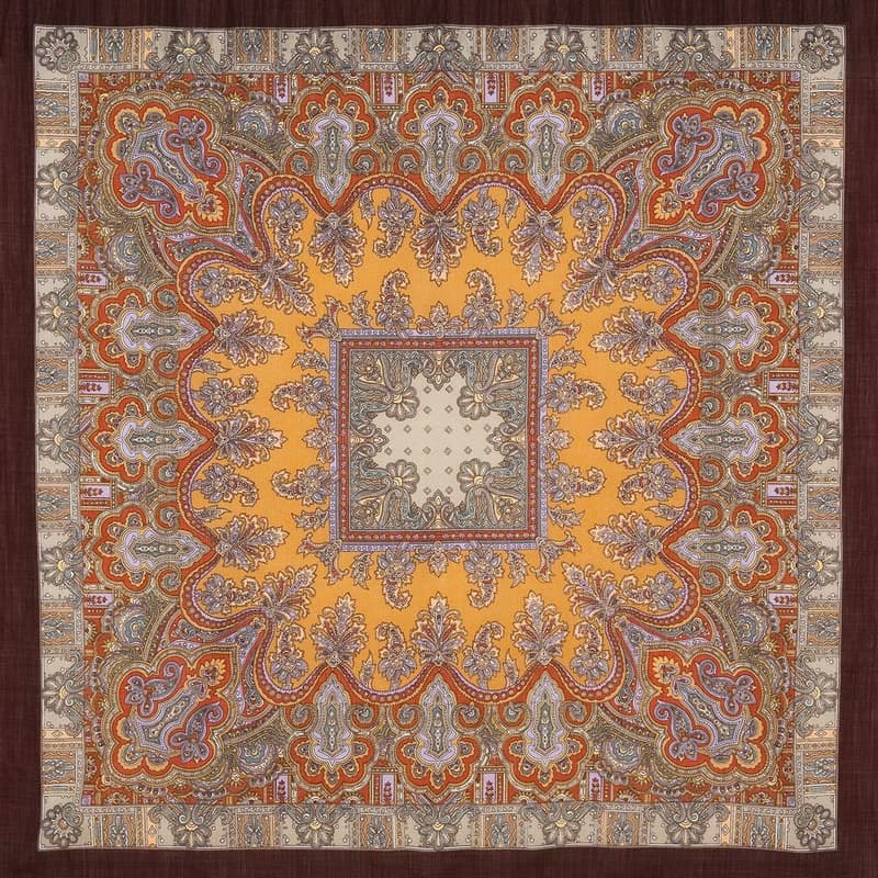 Pavlovo Posad Russian Shawl 100% Wool Scarf 125x125 cm Wrap Silk Fringe 596-17