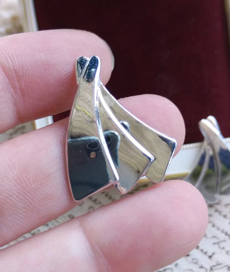 Vintage Jewelry 西洋古董飾品 銀色調 簡約 對稱小巧 針式耳環