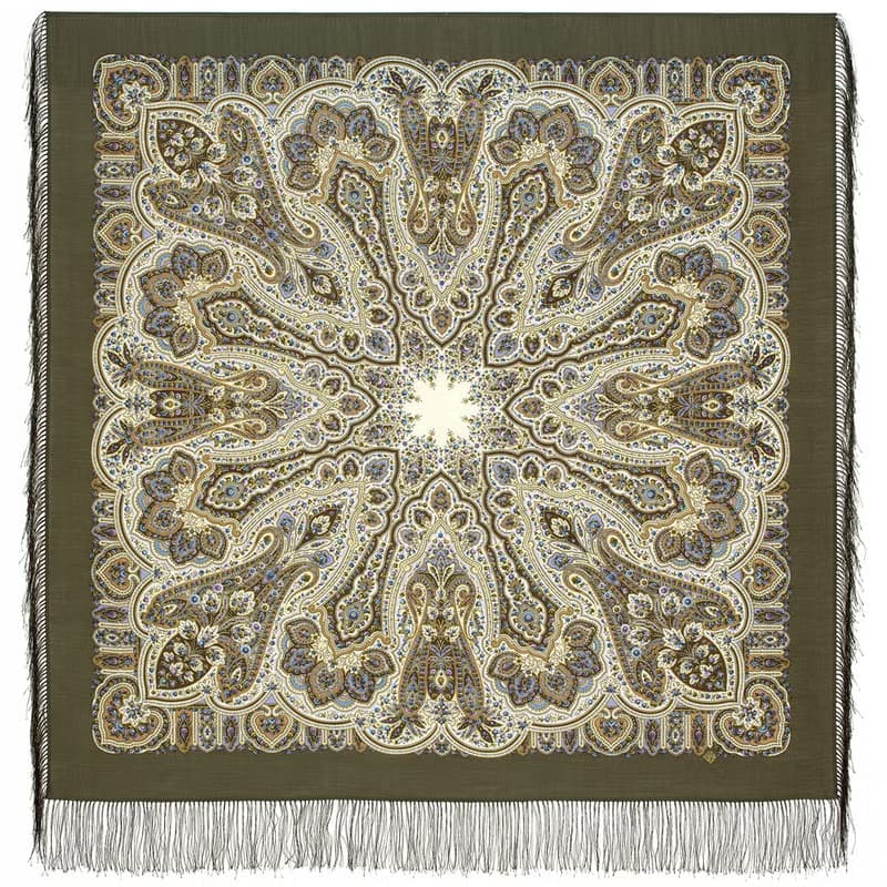 Pavlovo Posad Russian Shawl 100% Wool Scarf 125x125 cm Wrap Silk Fringe 1936-10