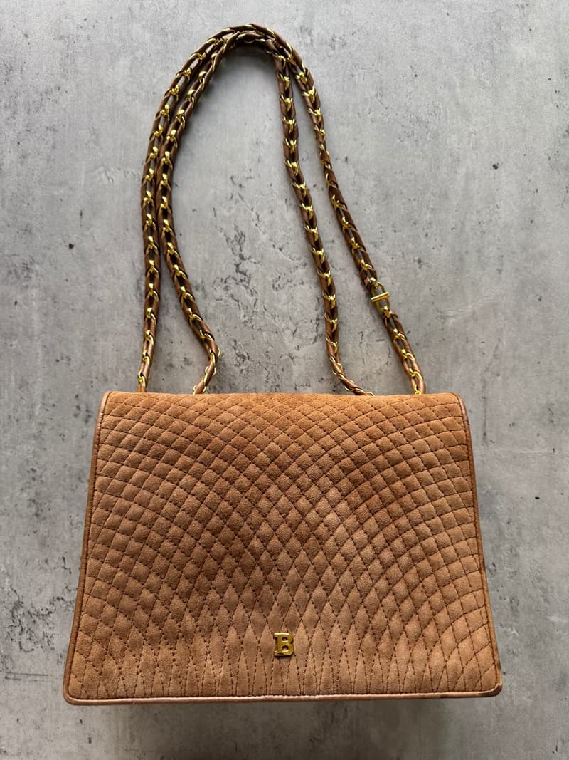 中古稀有 Bally 菱格麂皮兩用包 斜背包 肩背包 真皮 意大利製
