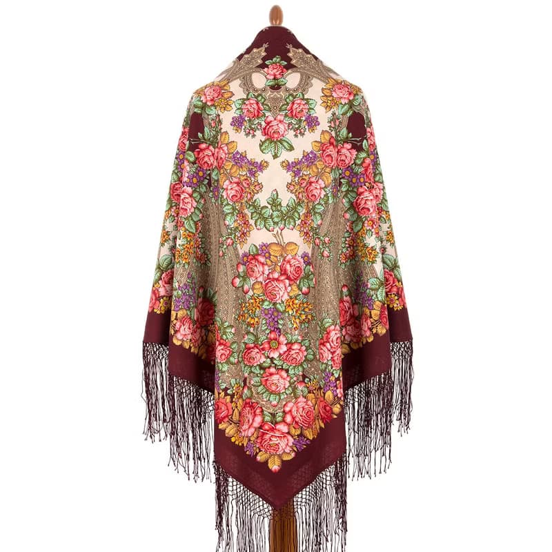 Pavlovo Posad Russian Shawl 100% Wool Scarf 148x148 cm Silk Fringe 1995-6