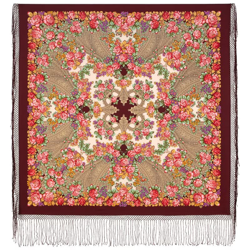 Pavlovo Posad Russian Shawl 100% Wool Scarf 148x148 cm Silk Fringe 1995-6