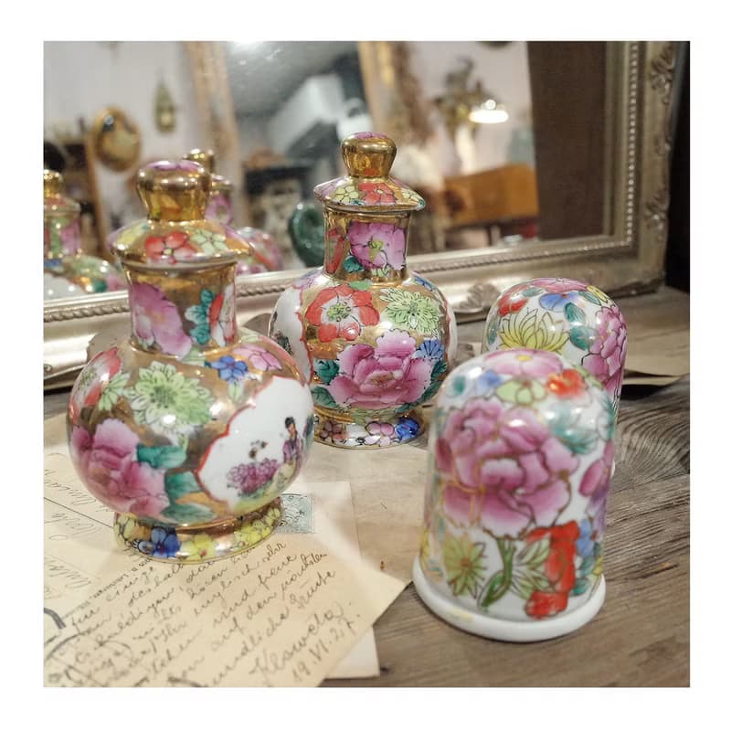 台灣老件.早期春合昇仕女百花描金瓷器.聞香瓷瓶.小收納罐.瓷罐