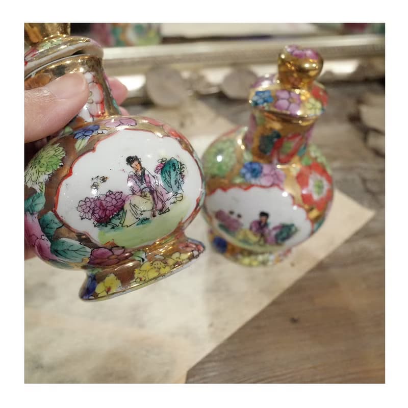 台灣老件.早期春合昇仕女百花描金瓷器.聞香瓷瓶.小收納罐.瓷罐