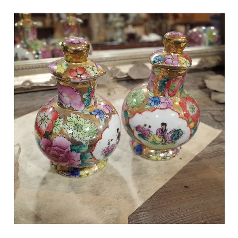 台灣老件.早期春合昇仕女百花描金瓷器.聞香瓷瓶.小收納罐.瓷罐